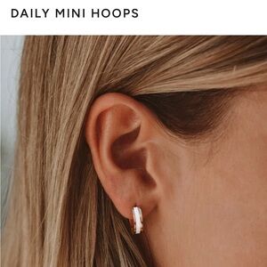 Atolea Gold & White Stripe Mini Hoop Earrings